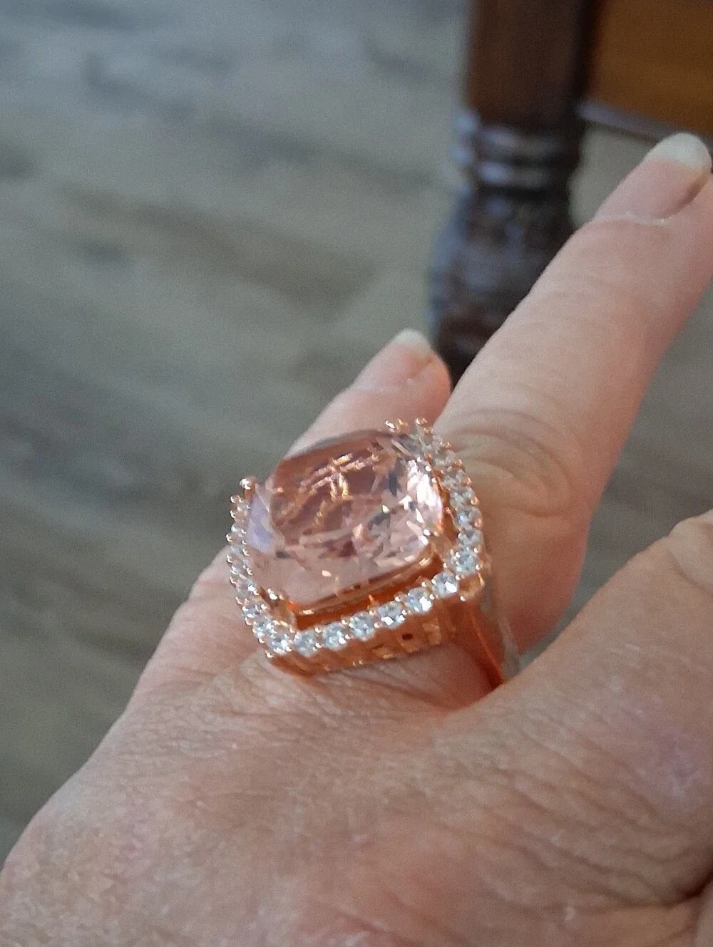 14Kt RoseGold ov .925 Sterling Silver 5+ Ctw Morganite & CZ Statement Ring Size7